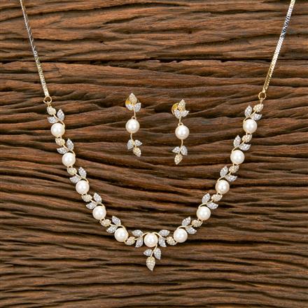 Cz Moti Necklace With 2 Tone Rhodium Plating