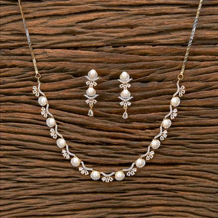 Cz Pearl Necklace With 2 Tone Plating