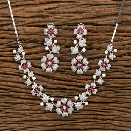 Cz Moti Necklace With Rhodium Plating