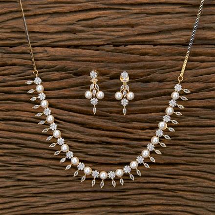 Cz Pearl Necklace With 2 Tone Rhodium Plating