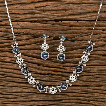 Cz Moti Necklace With Rhodium Plating