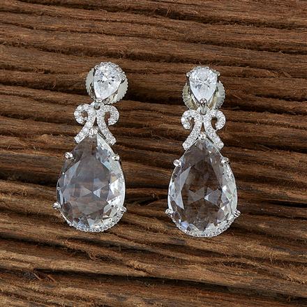 Cz Short Earring With Rhodium Plating