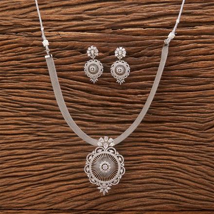 Cubic Zirconia Classic Pendant Set With 2 Tone Rhodium Plating
