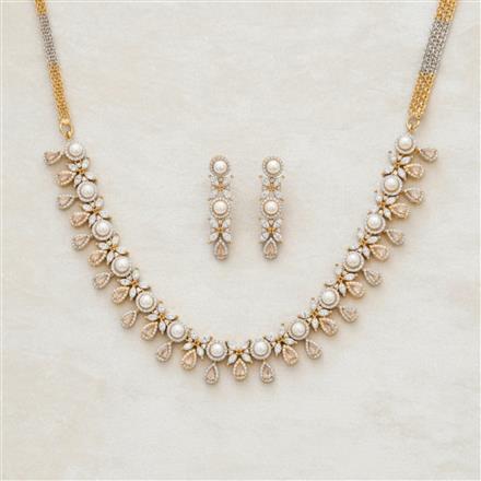 Cz Pearl Necklace With 2 Tone Plating
