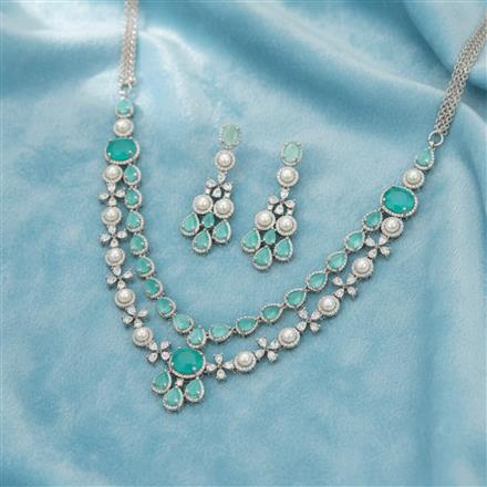 Cz Moti Necklace With Rhodium Plating