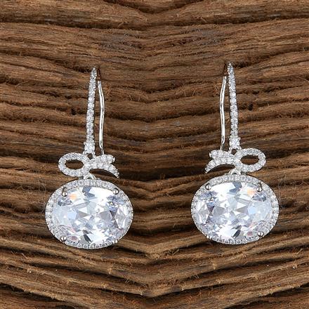 Cz Classic Earring With Rhodium Plating