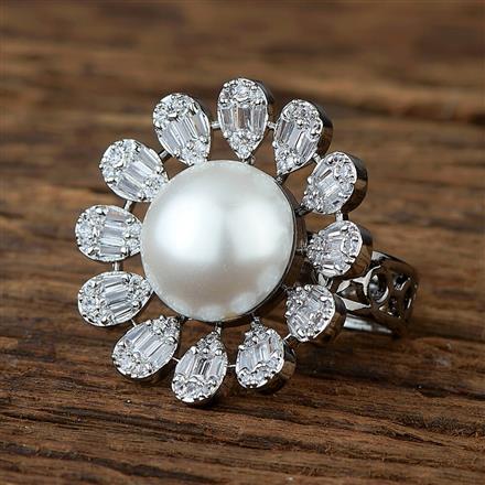 Cz Moti Ring With Black 2 Tone Rhodium Plating