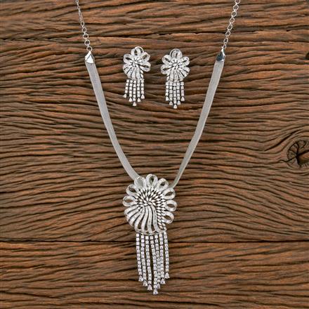 Cz Classic Pendant Set With 2 Tone Rhodium Plating