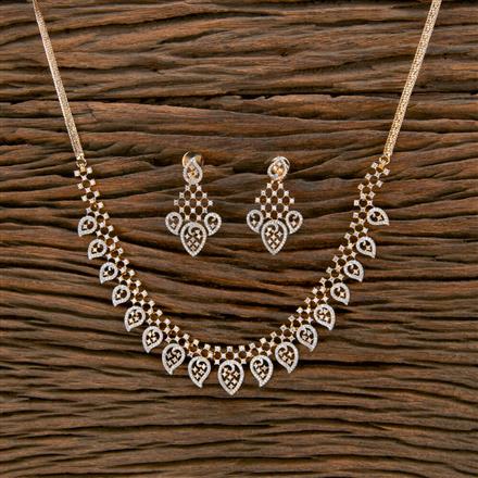 Cubic Zirconia Classic Necklace With Black Rose 2 Tone Rhodium Plating