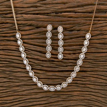 Cubic Zirconia Delicate Necklace With Black Rose 2 Tone Rhodium Plating