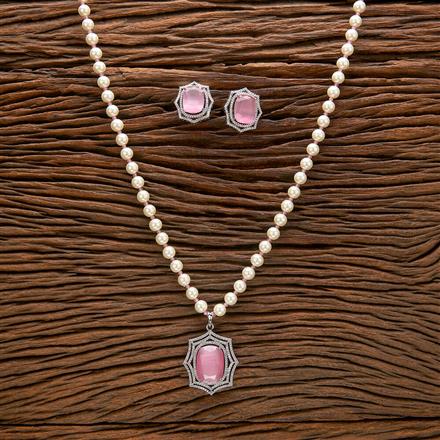 Cubic Zirconia Mala Pendant Set With Rhodium Plating