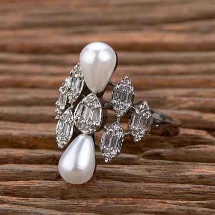 Cubic Zirconia Classic Ring With Black 2 Tone Rhodium Plating