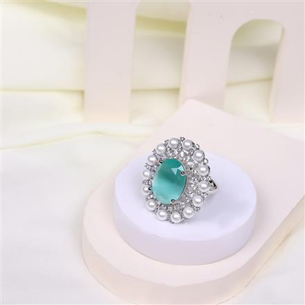 Cubic Zirconia Adjustable Ring With Rhodium Plating