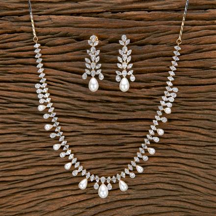 Cubic Zirconia Moti Necklace With Black 2 Tone Rhodium Plating