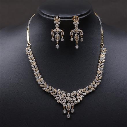 Cubic Zirconia Classic Necklace With 2 Tone Rhodium Plating