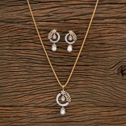 Cubic Zirconia Pearl Pendant Set With 2 Tone Rhodium Plating