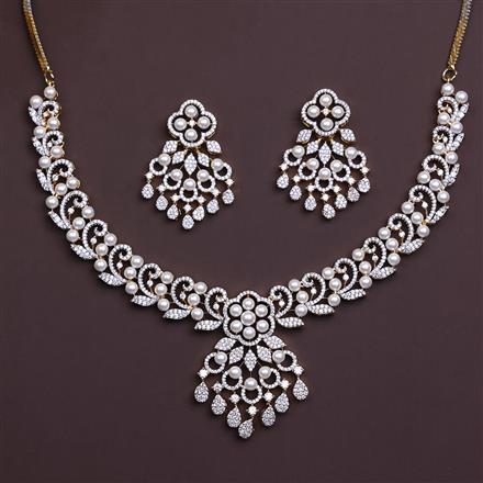 Cubic Zirconia Classic Necklace With Black 2 Tone Rhodium Plating