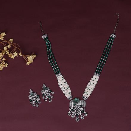 Cubic Zirconia Bandhai Necklace With Black Plating