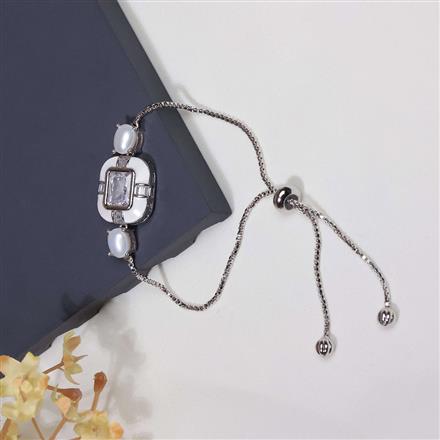 Cubic Zirconia Adjustable Bracelet With Rhodium Plating