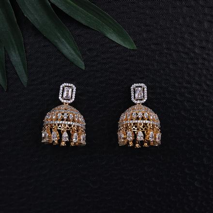 Cubic Zirconia Classic Jhumki With 2 Tone Rhodium Plating
