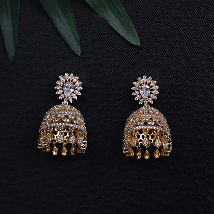 Cubic Zirconia Classic Jhumki With 2 Tone Rhodium Plating