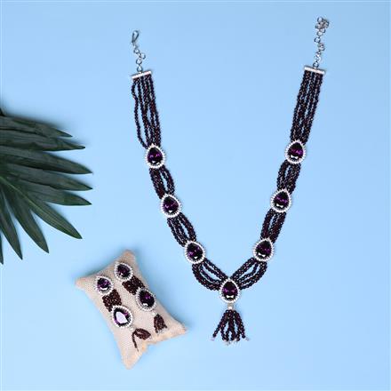 Cubic Zirconia Long Mala Necklace With Rhodium Plating