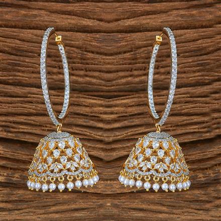 Cubic Zirconia Classic Jhumki With Black Rose 2 Tone Rhodium Plating