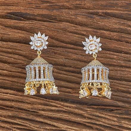 Cubic Zirconia Classic Jhumki With 2 Tone Rhodium Plating
