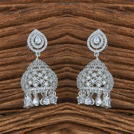 Cubic Zirconia Classic Jhumki With Black Rose 2 Tone Rhodium Plating