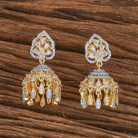 Cubic Zirconia Delicate Jhumki With 2 Tone Rhodium Plating