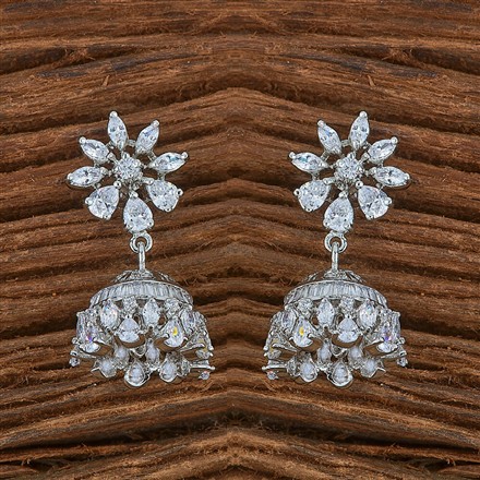 American Diamond Jhumki with Rhodium Plating