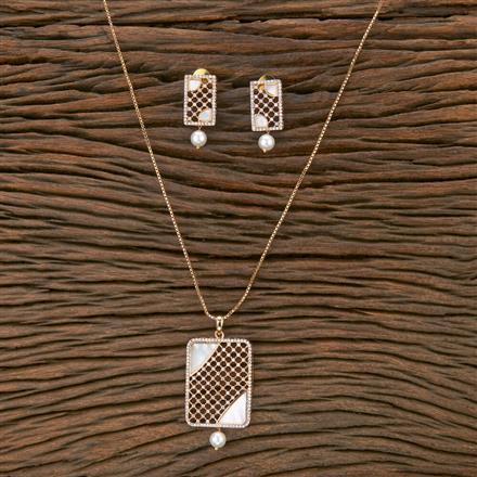 American Diamond Mother Of Pearl Pendant Set With Gold Plating