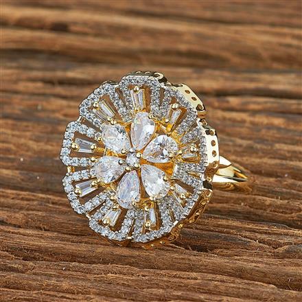 Cubic Zirconia Adjustable Ring With Black 2 Tone Rhodium Plating