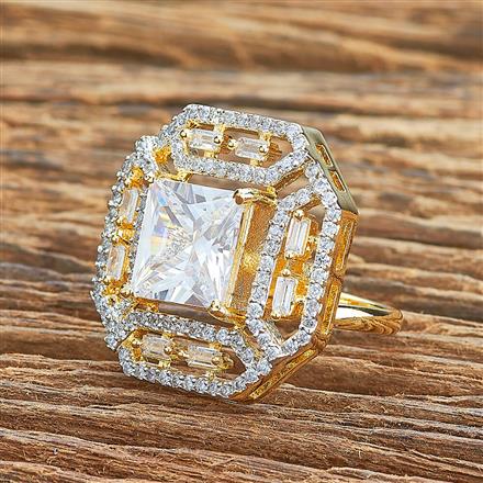 Cubic Zirconia Adjustable Ring With 2 Tone Plating