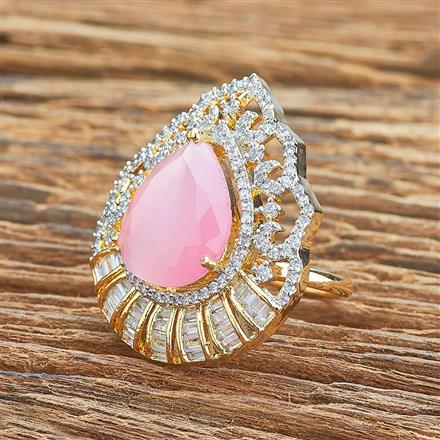 Cubic Zirconia Adjustable Ring With 2 Tone Plating