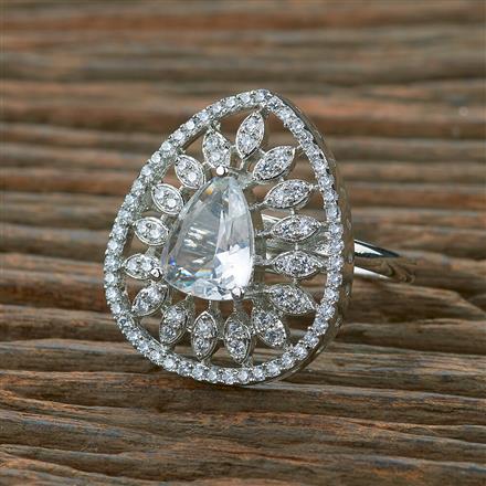 American Diamond Classic Ring With Rhodium Plating