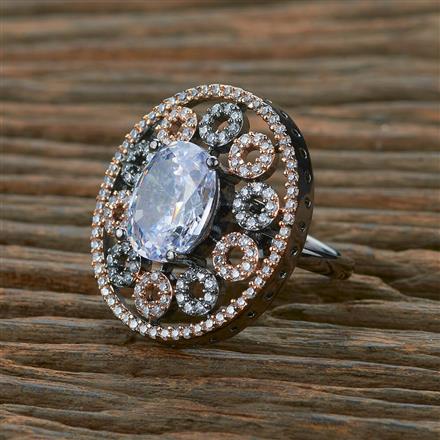 American Diamond Adjustable Ring With Black Rose 2 Tone Rhdoium Plating
