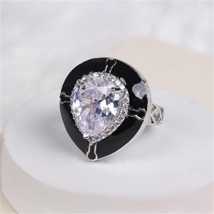 American Diamond Adjustable Ring With Rhodium Plating