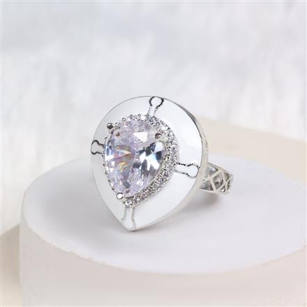 American Diamond Classic Ring With Rhodium Plating