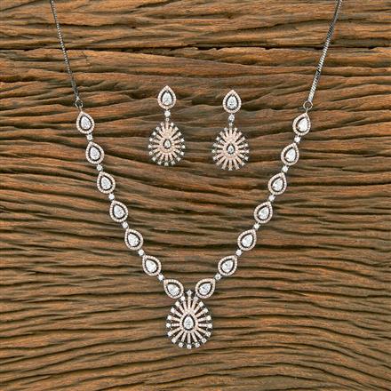 American Diamond Classic Necklace With Black Rose 2 Tone Rhdoium Plating