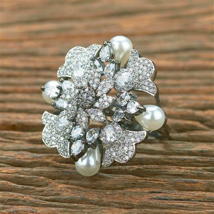 American Diamond Adjustable Ring With Black 2 Tone Rhdoium Plating