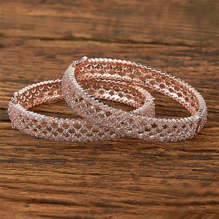 Cubic Zirconia Openable Bangles With Rose Gold Plating