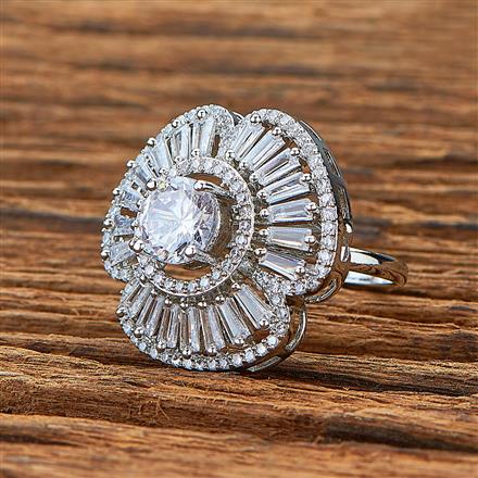 Cubic Zirconia Classic Ring With Black Rhodium 2 Tone Plating