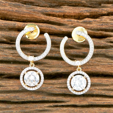 Cubic Zirconia Classic Earring With Black Rose 2 Tone Rhodium Plating