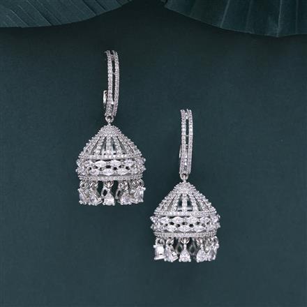 Cubic Zirconia Classic Jhumki With 2 Tone Rhodium Plating