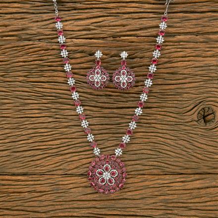 Cubic Zirconia Long Necklace With Rhodium Plating