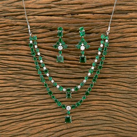 Cubic Zirconia 2 Line Necklace With Rhodium Plating