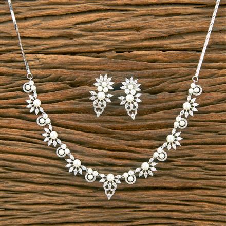 Cubic Zirconia Classic Necklace With 2 Tone Rhodium Plating