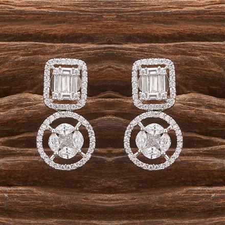 Cubic Zirconia Short Earring With 2 Tone Rhodium Plating