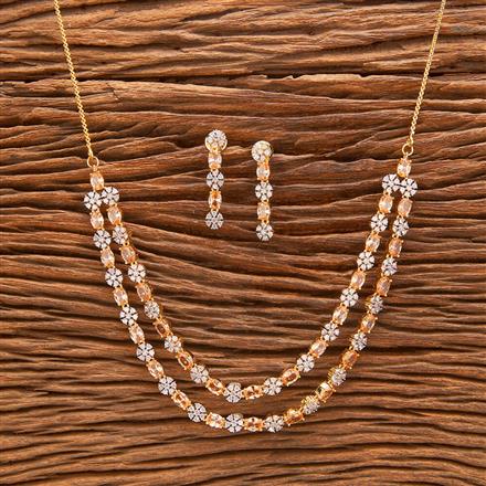 Cubic Zirconia 2 Line Necklace With 2 Tone Plating